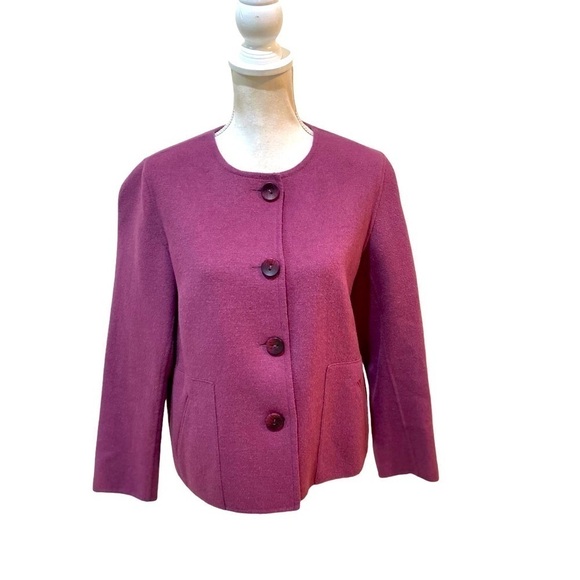 J Jill wool/angora blend dusty berry collarless jacket big tonal buttons medium - Picture 1 of 11
